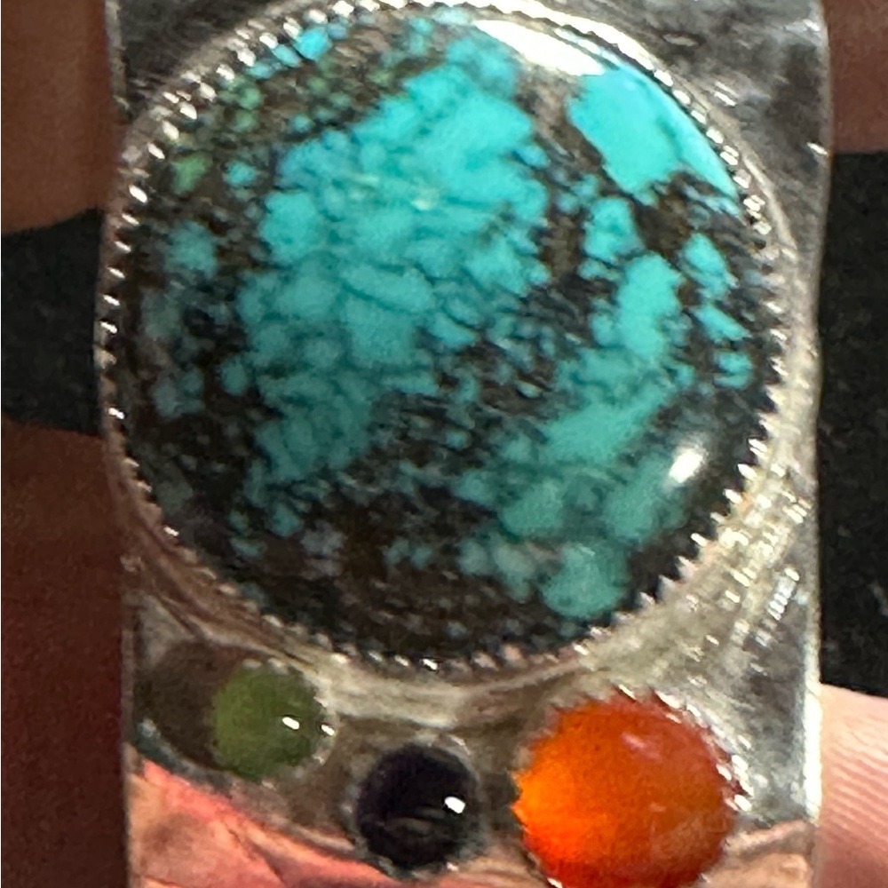 Kingman turquoise sterling silver cuffed bracelet